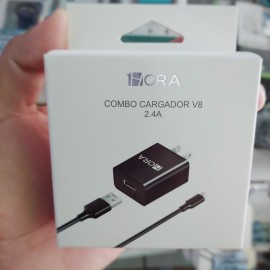 CUBO Y CABLE 1HORA V8 2.4A NEGRO BLANCO GAR124