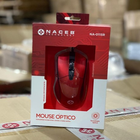 MOUSE ALAMBRICO USB ROJO NA0115R