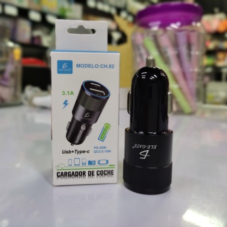 CARGADOR DE COCHE USB DE CARGA RÁPIDA QC3.0+PD TIPO C CH82