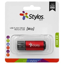 MEMORIA USB STYLOS 16GB FLASH 2.0 METAL C/TAPA ROJO (STMUS72W)