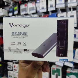 Enclosure. Vorago SDD-400. Carcasa M.2, SATA NVME, Soporta 2 TB, USB C y USB A 3.1