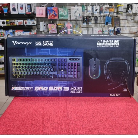 KIT GAMER VORAGO KMH-501 TECLADO MOUSE AUDIFONOS TAPETE VORAGO