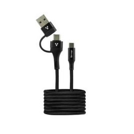 CABLE VORAGO CAB-126 TIPO C - TIPO C ADAPTADOR USB A, PD 60W CARGA RÁPIDA, 1 MT NEGRO