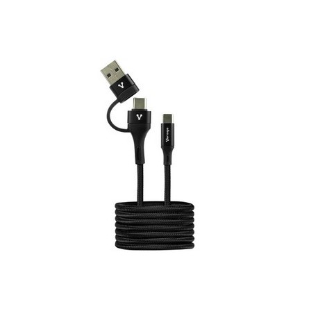 CABLE VORAGO CAB-126 TIPO C - TIPO C ADAPTADOR USB A, PD 60W CARGA RÁPIDA, 1 MT NEGRO