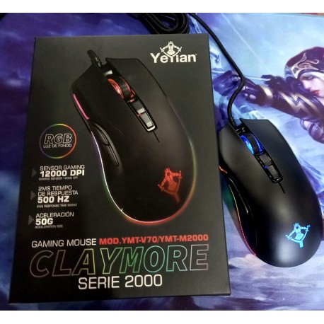 MOUSE GAMER YEYIAN YMT-V70 CLAYMORE 2000 OPT/RGB/7 BTNS/12000