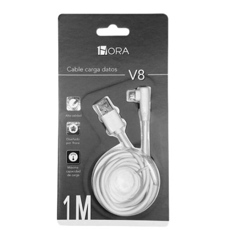 CABLE V8 1MT 2.1 AMP 1HORA BLANCO