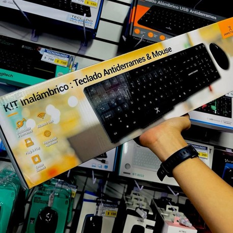 KIT TECLADO Y MOUSE INALAMBRICO ANTIDERRAME PC-200994