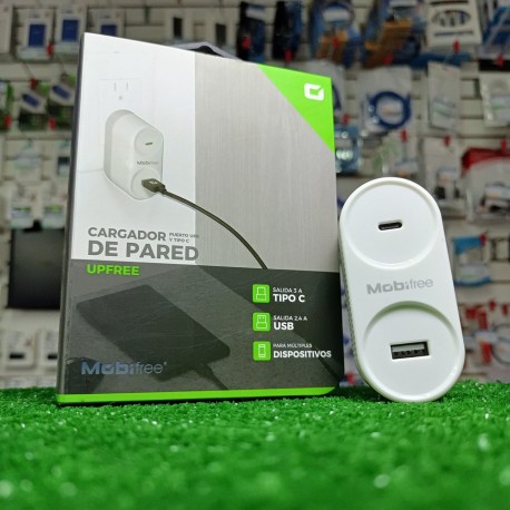 CARGADOR PARED UPFREE CARGADOR 2.4A CARGA RAPIDA 1XUSB C + 1XUSB A BLANCO  MOBIFREE MB923354