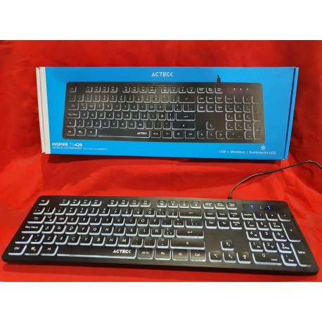 TECLADO RETROILUMINADO INSPIRE TA450 ALAMBRICO USB NEGRO  ACTECK AC932618 / 932615