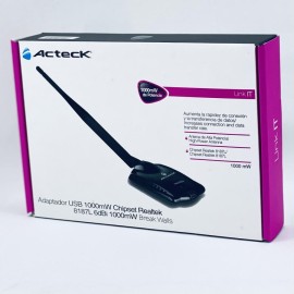 ADAPTADOR WIFI, ALTA GANACIA, 1,000 MWN 6 DBI, 2.4 GHZ  REALTEK 8187L 54 MBPS NEGRO  ACTECK LKAD405